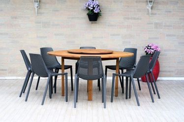 *BRAND NEW* 9 Piece Round 100% FSC Certified Solid Wood Table With Grey Chairs Dining Set | Ideal Furniture Set for Outdoor
