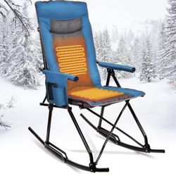 Heated Rocking Camping Chair for Adults, Back & Seat Heating, 131°F Max Temp, High Back, Fully Padded Oversized Heated Folding Rocking Chair, Battery 