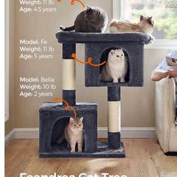 Cat Tree Tower, 101 cm, XL, Condo for Extra Large Cats up to 44 lb, Large Perch, 2 Caves, Scratching Post, Smoky Gray,UPCT614G01