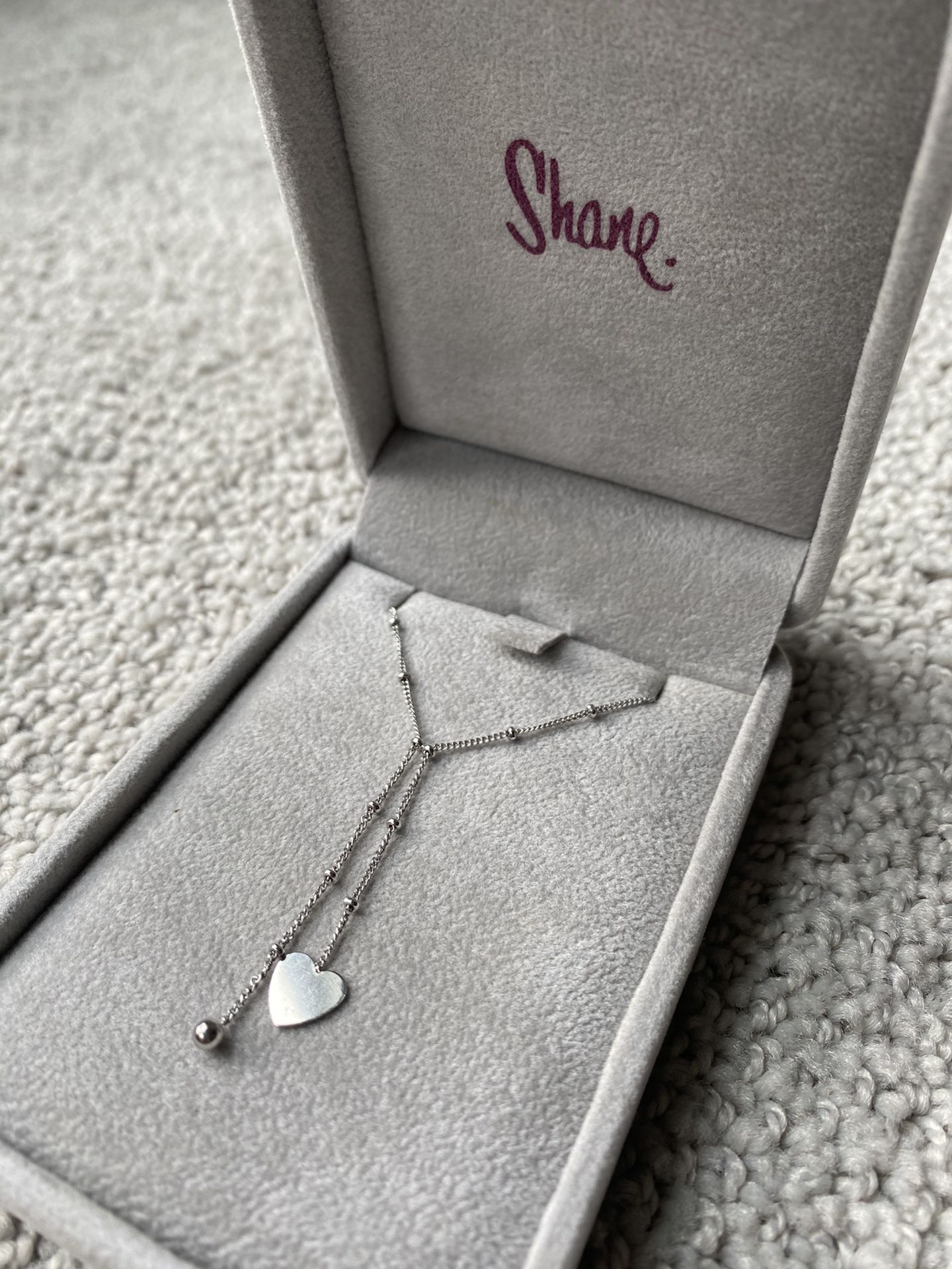 Shane Company Platinum (PT950) Heart Drop Necklace 16” Chain In Original Box!