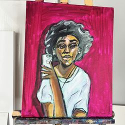 16x20 Women’s Painting Portrait Selfie Cartoon Cute Girl 