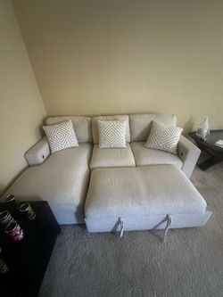 Beige Sleeper Sectional Sofa with Storage & USB Charging