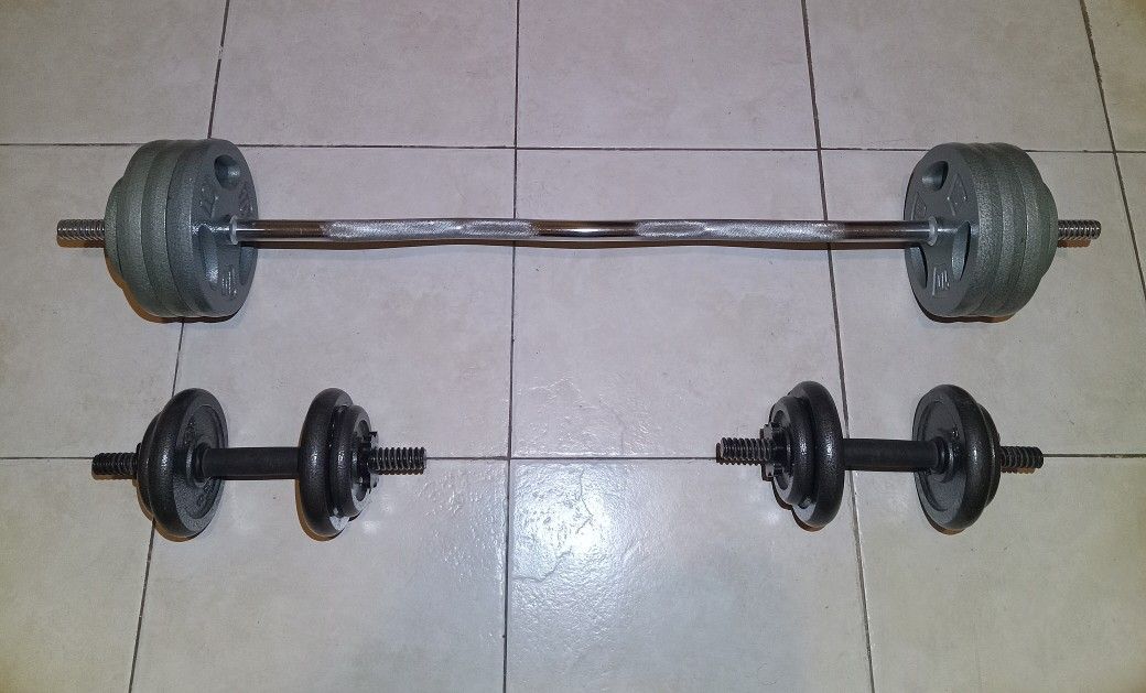 EZ BAR | 2 DUMBBELLS | 144 POUNDS TOTAL