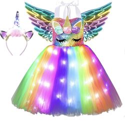 Girls Unicorn Costume LED Light Up Unicorn Dress 