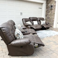Leather Electric Recliners Sofas Set 