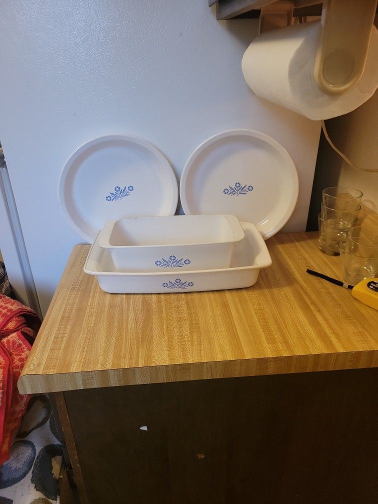 Corningware Famous Blue Cornflower Casseroles and Open Roaster.