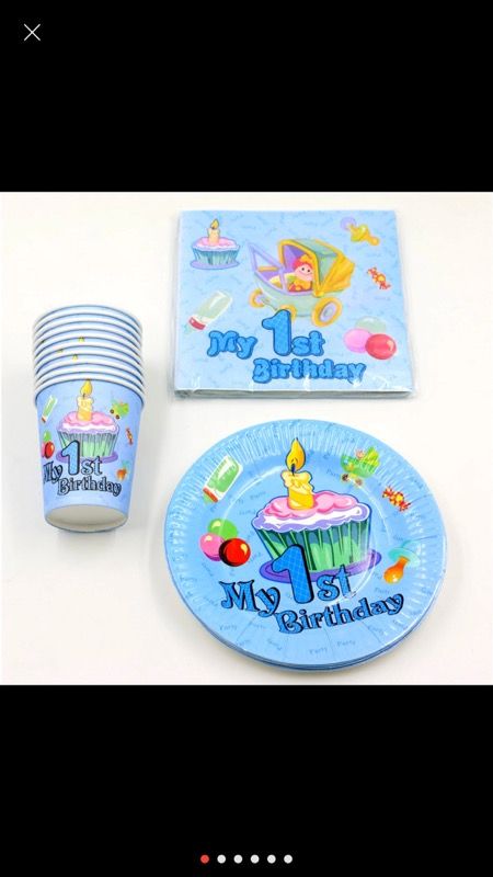 First birthday cups, plates and napkins