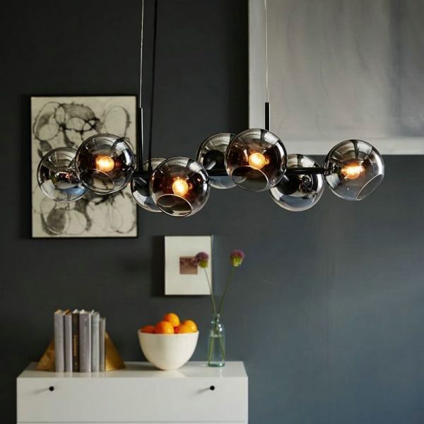 West Elm Staggered Glass Chandelier 8 Light Silver / Antique Brass