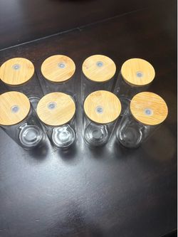 Clear Shaped Drinking Glass Set with Bamboo Lids