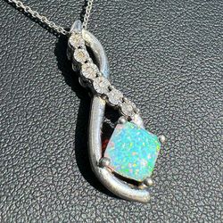 Jewelry .925 sterling silver infinity x natural diamonds opal 0.71CTW pendant charm