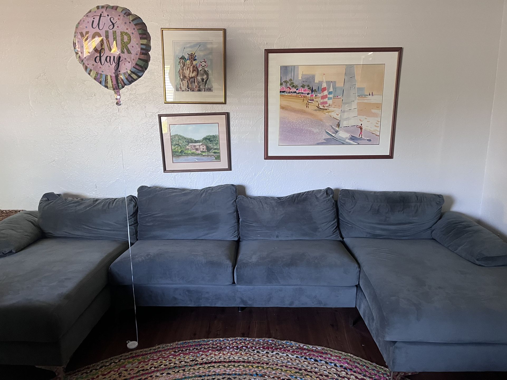 MODERN U-SHAPED GREY MICROFIBER, EXCELLENT CONDITION