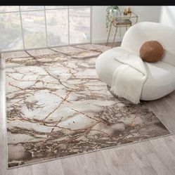 Modern Marble Beige Brown White & Gold Neutral Area Rug