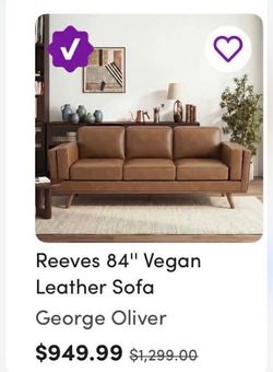 NEW SOFA!  84” - Reeves - (36” width - 32” high) Vegan leather