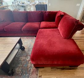 Large Red Velvet Cozy Couch With Lounger