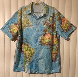 Short Sleeve Button Down Shirt All Over World Map Atlas Print Size Large