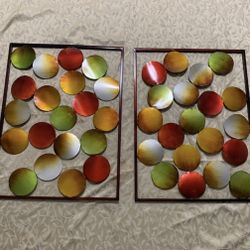 Mid Century Modern Colorful Metal Wall Art Set of 2 – Retro Circles 24x18 