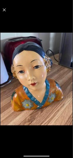 Esther hunt 1920 polychrome chalk ware bust of Chinese girl. Rare find!