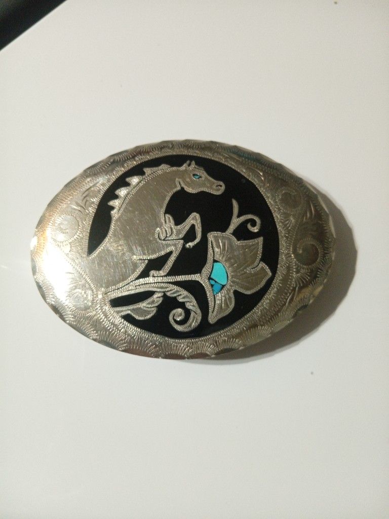 Silver And Turquoise Belt Buckle
