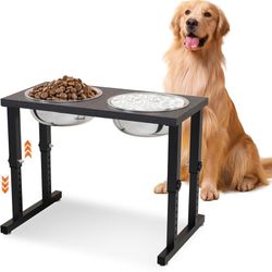 Elevated Dog Bowls Large Breed, Raised Dog Bowl Stand, 10.43"-17.53" H Large Dog Bowls Elevated, 2×3200ML Raised Dog Bowls for Large Sized Dog, Mental