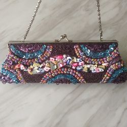 New Colorful Purple Sequin Seashell Clutch Bag
