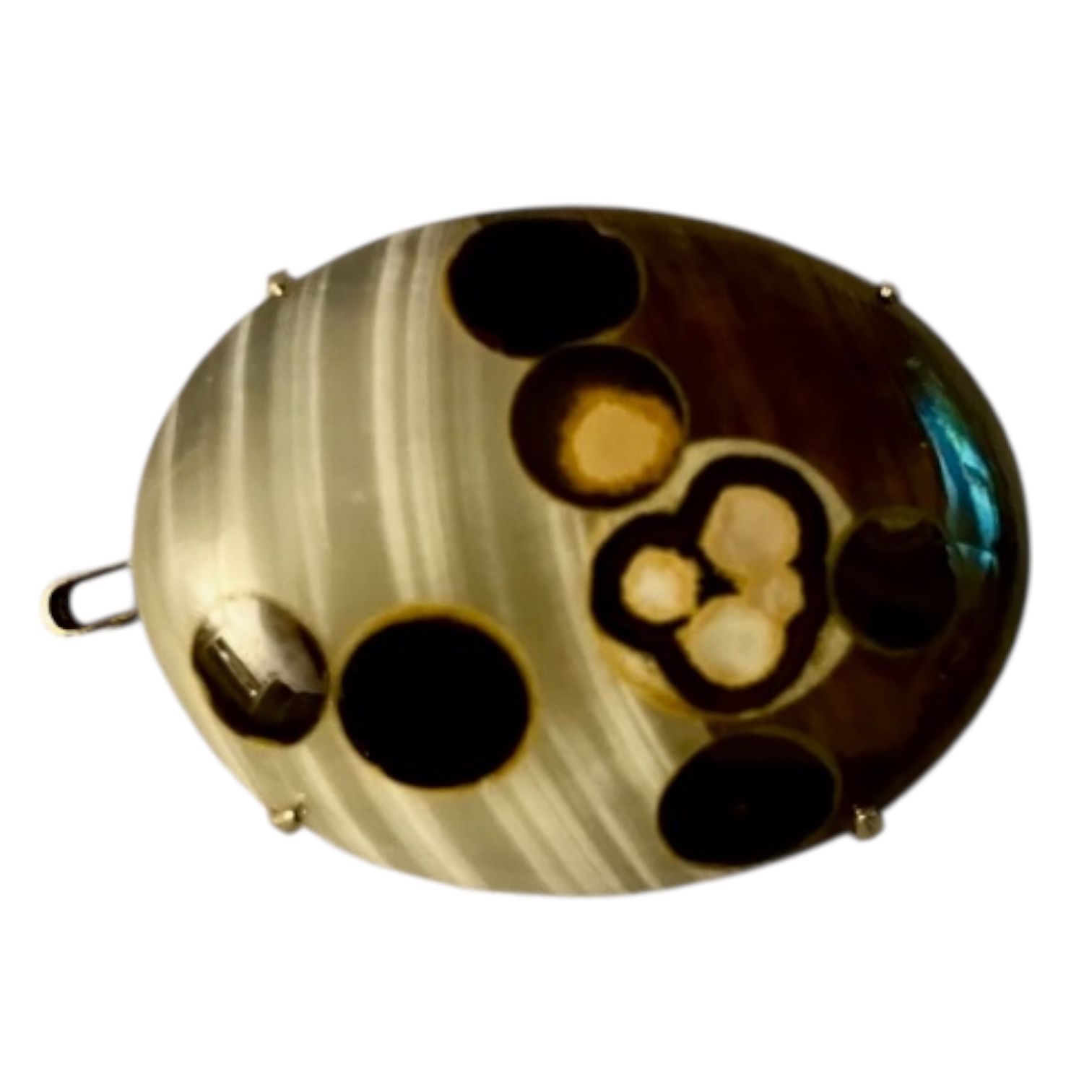 Antique Victorian Scottish Banded Domed Agate Gold Tone Brooch & Pendant