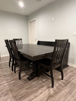 Dining Table Set With 5 Chairs & Bench -  Seats 8  W/Extension