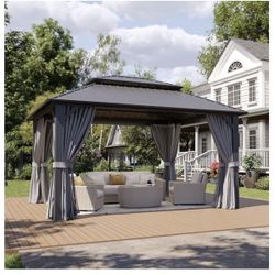 New In Box!! 12x12 Galvanized Steel Roof Gazebo With Curtains And Mosquito Net