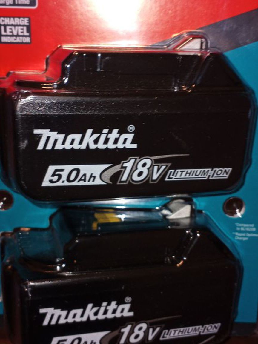 Makita 5.0 AH 18V Double Pack Fast Charge Batteries