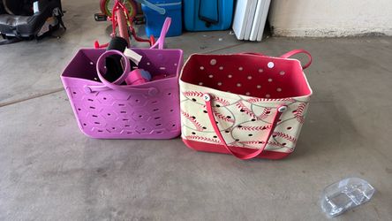 Rubber Tote Bag and Baseball Print Tote Bag