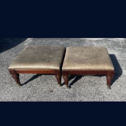 PAIR of Ralph Lauren Leather Top Cocktail Ottomans