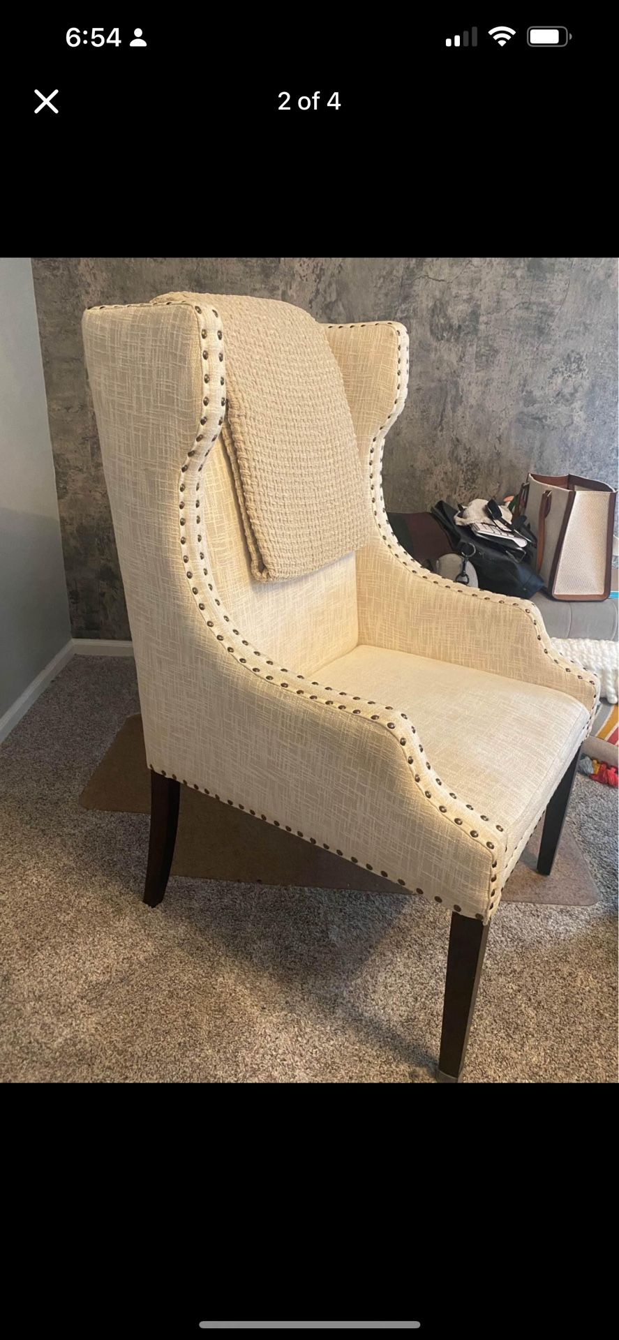 1 Nailhead Trim Beige Cream Accent Chair