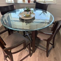 Glass Round 4 High Chairs Dinning Table