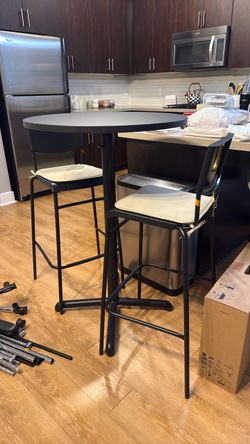 Black Bar Height Table and 2 Stools Set