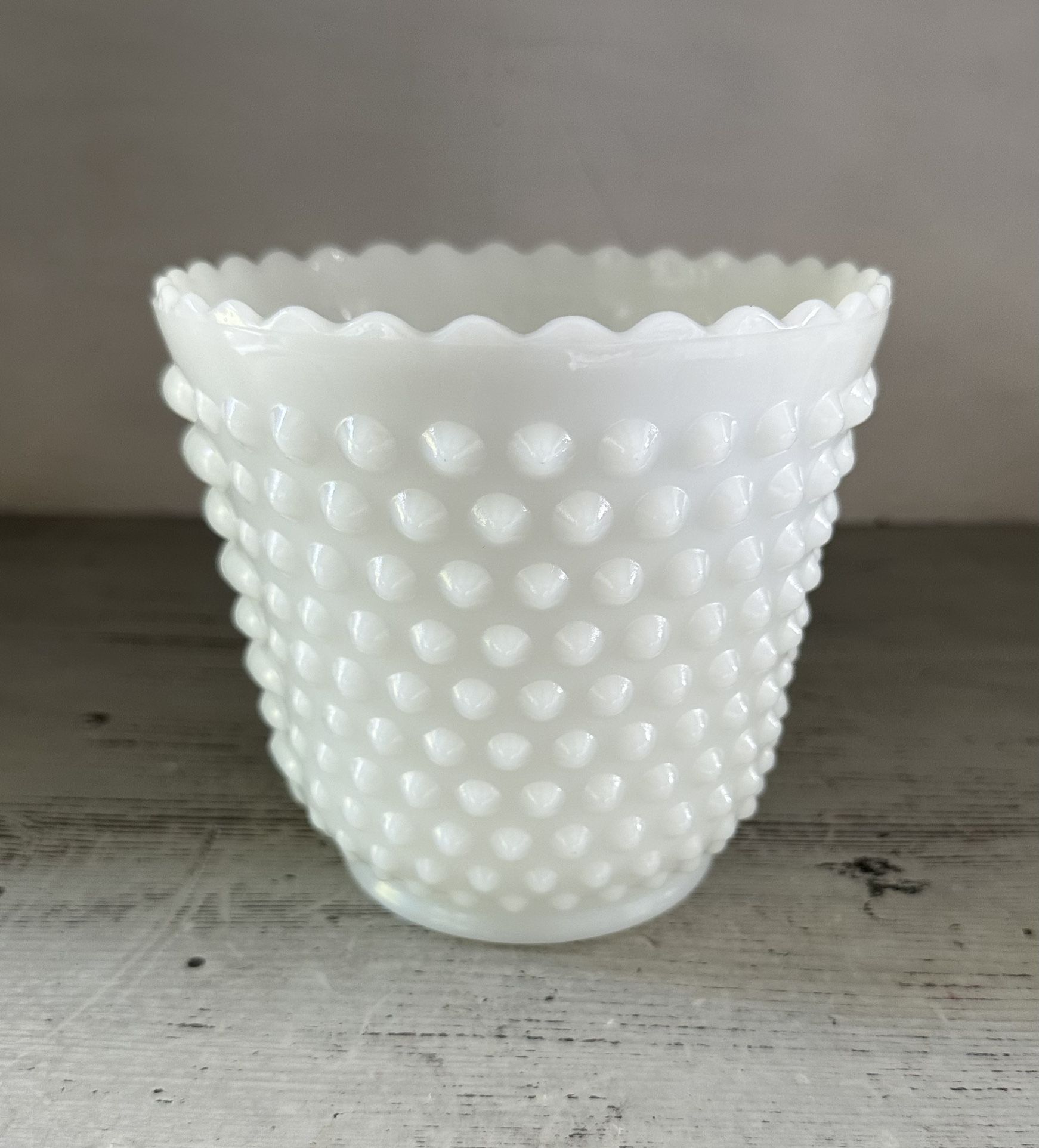 Vintage Milk glass hobnail planter/vase. This is the larger size 5 1/4” Tall X 5 1/2” W At The Top