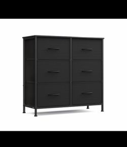 All black 6 drawer Dresser for Bedroom, Chest of Drawers, Storage Organizer Unit, Closet, Entryway, Steel, 6 Drawers, Modern, Ink Black and Ebony Blac