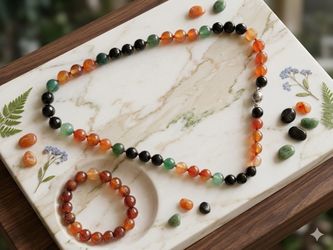 Agate 10mm stone set 10mm size natural stone necklace and bracelet Price-30$ for each set