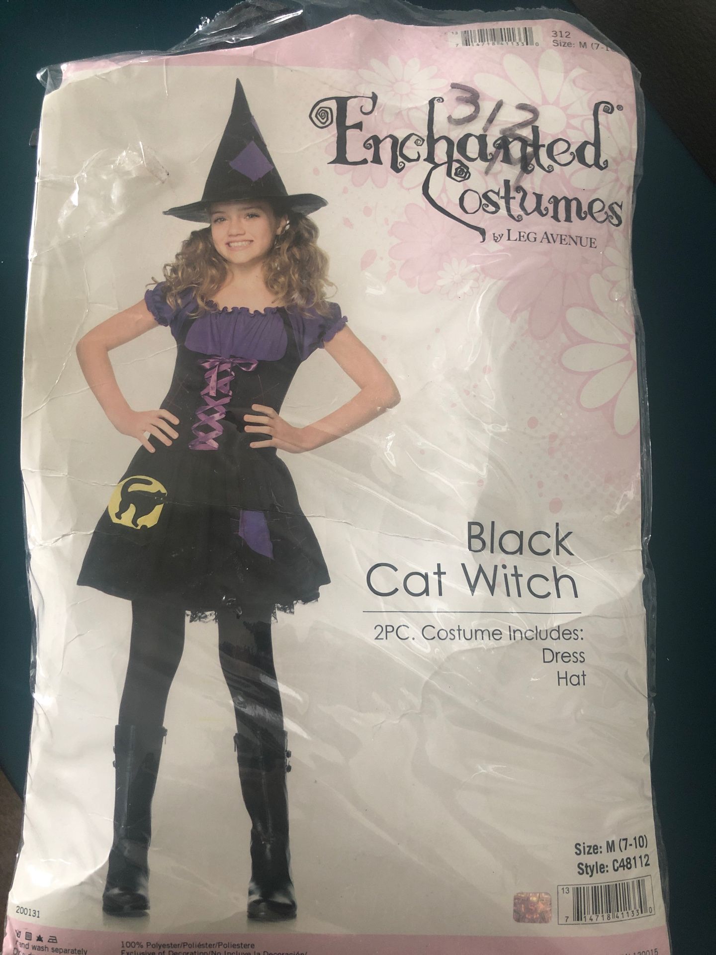Girls Enchanted Black Car Witch Costume M 7-10