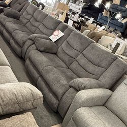 2Pc Grey Reclining Sofa And Loveseat