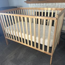 Wood colored Baby Crib - Full Size With New Beauty Rest Mattress.