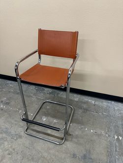 Leather and Chrome Bar Stool with Arms