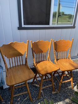 3 Solid Wood Swivel Bar Stools / Chairs 