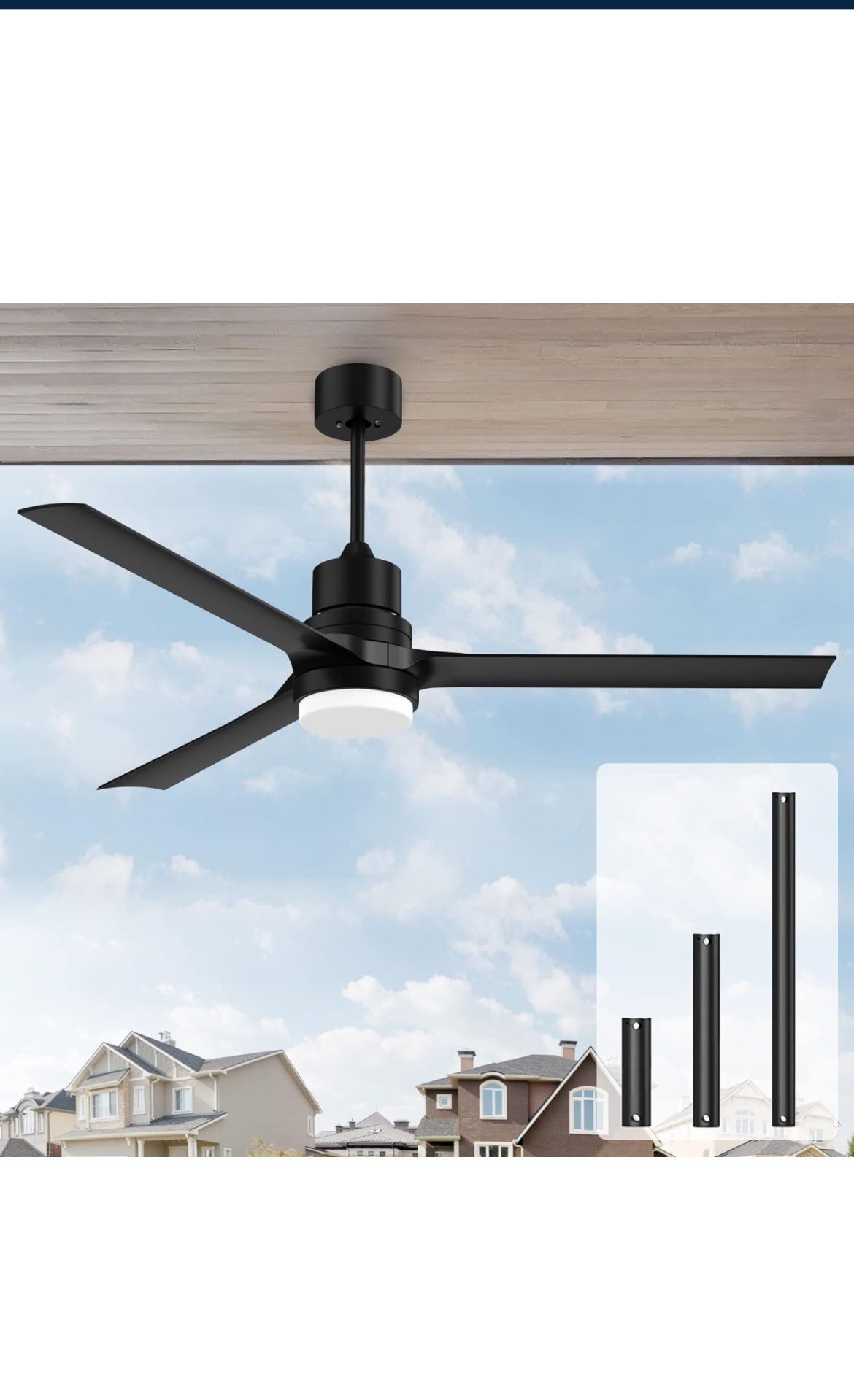 Ceiling Fans with Lights and Remote, Black Outdoor Ceiling Fan with Remote, 52 inch Modern Fan with Reversible DC Motor for Patio Bedroom