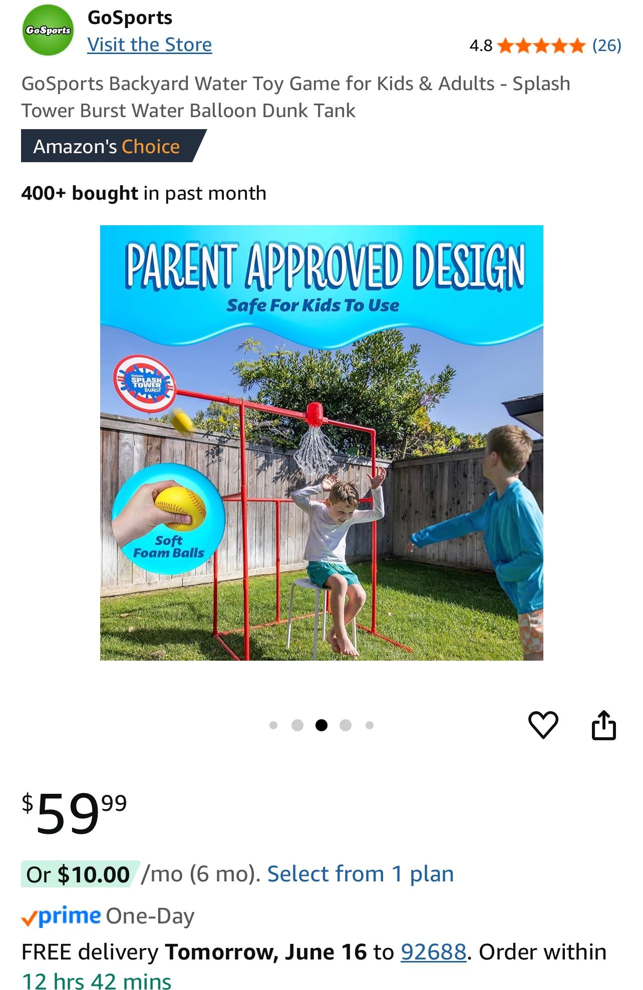 GoSports Backyard Water Toy Game for Kids & Adults - Splash Tower Burst Water Balloon Dunk Tank