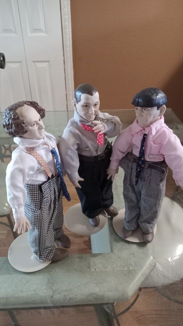 Vintage Hamilton Collection 14" Three Stooges Dolls Moe, Larry, Curly
