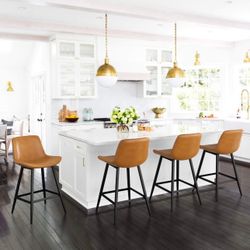 Counter Height Bar Stools for Home Kitchen Island Restaurants, Set of 4. Whiskey Brown