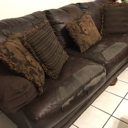 Brown Pleather Sofa & Loveseat