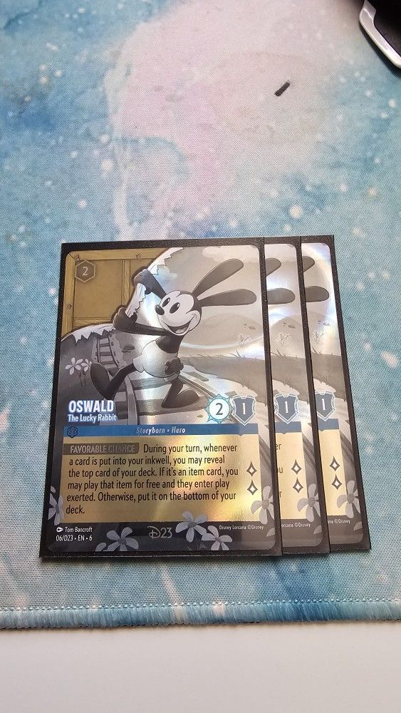 oswald the lucky rabbit lorcana card - Azurite Sea - - (Legendary) you may play that item for free and it enters play exerted Oswald - The Lucky Rabbit