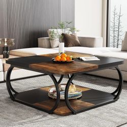Industrial Square Coffee Table with Lower Shelf