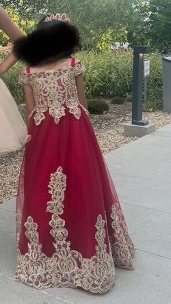 Mini Quince dress- Kids Red Flower Girl Dress With Crown