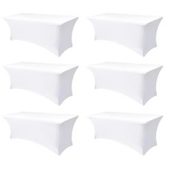 Enjoyidea Table Cover For 6 Foot Rectangle Tables-6 Pack White Fitted Stretch Tablecloth-Elastic Spandex 6ft Folding Tablecloths For Party, Vendor Boo